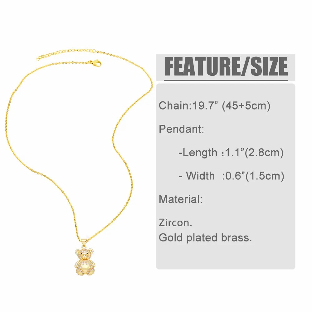 Cute Little Bear Stainless Steel Copper Plating Inlay Zircon 18K Gold Plated Pendant Necklace_colorza_1