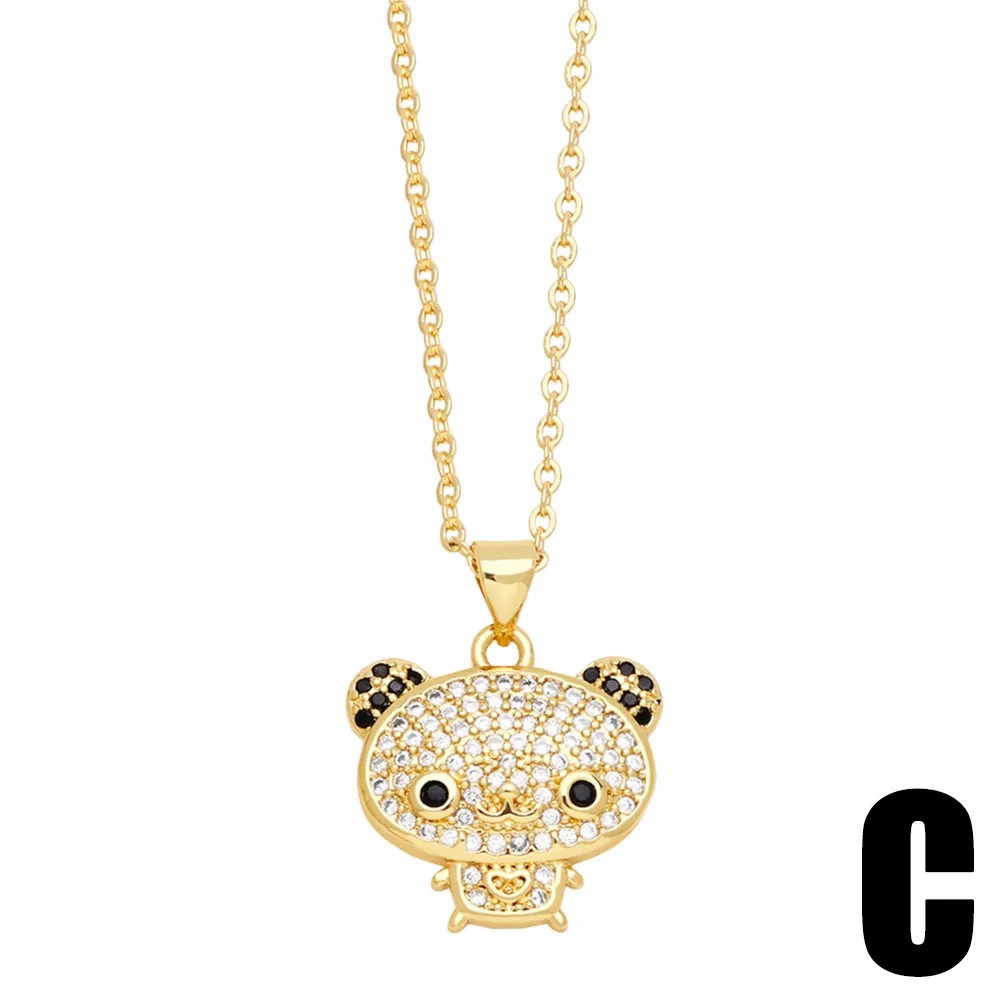 Cute Little Bear Stainless Steel Copper Plating Inlay Zircon 18K Gold Plated Pendant Necklace_colorza_5