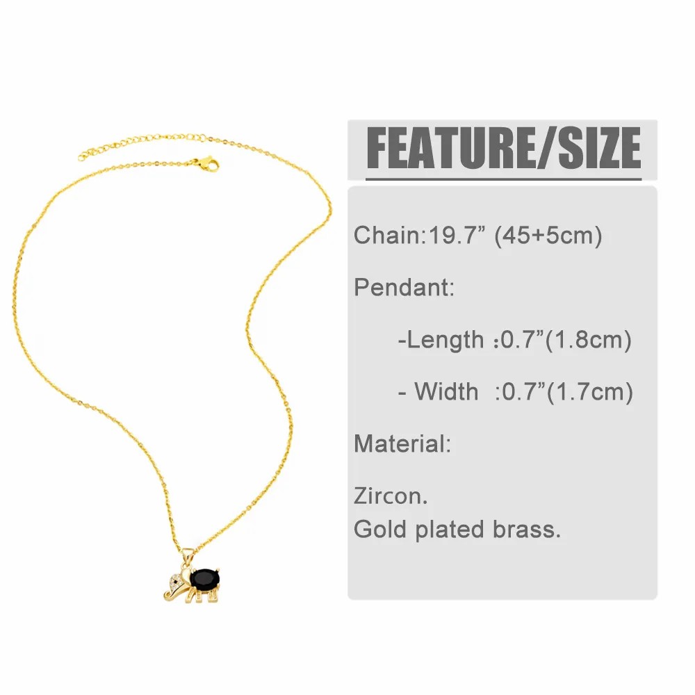 Cute Elephant Stainless Steel Copper Plating Inlay Zircon 18K Gold Plated Pendant Necklace_colorza_1