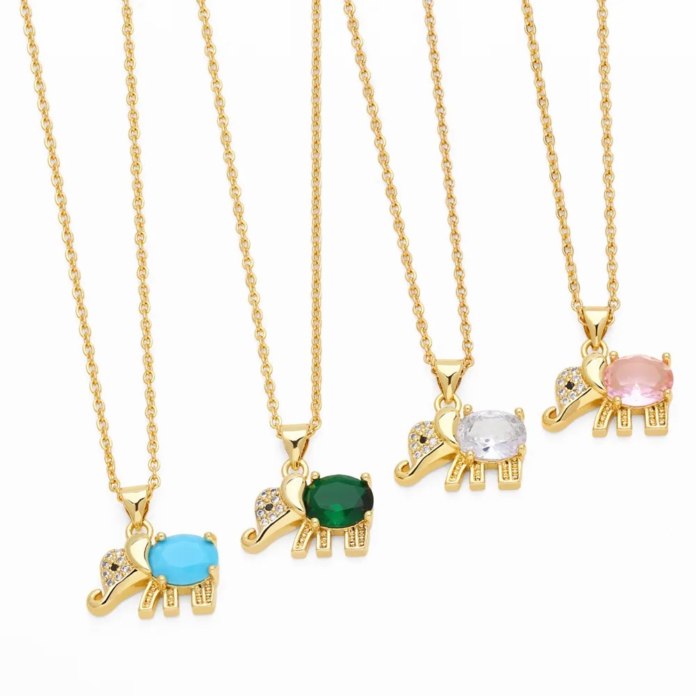 Cute Elephant Stainless Steel Copper Plating Inlay Zircon 18K Gold Plated Pendant Necklace_colorza_2