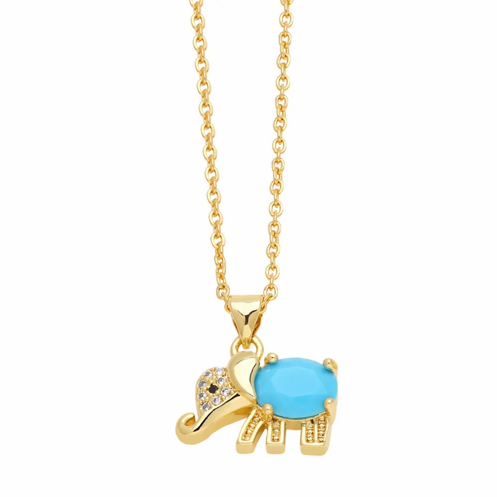 Cute Elephant Stainless Steel Copper Plating Inlay Zircon 18K Gold Plated Pendant Necklace_colorza_3