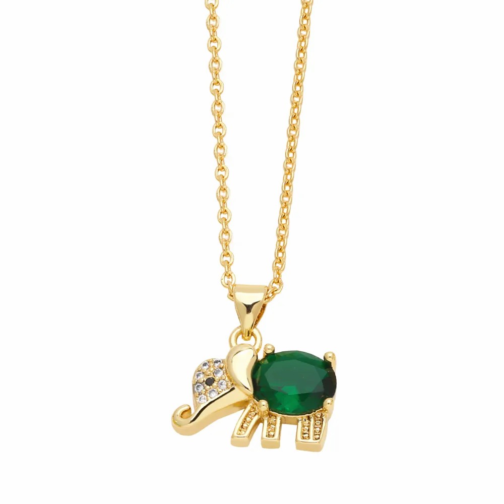 Cute Elephant Stainless Steel Copper Plating Inlay Zircon 18K Gold Plated Pendant Necklace_colorza_4