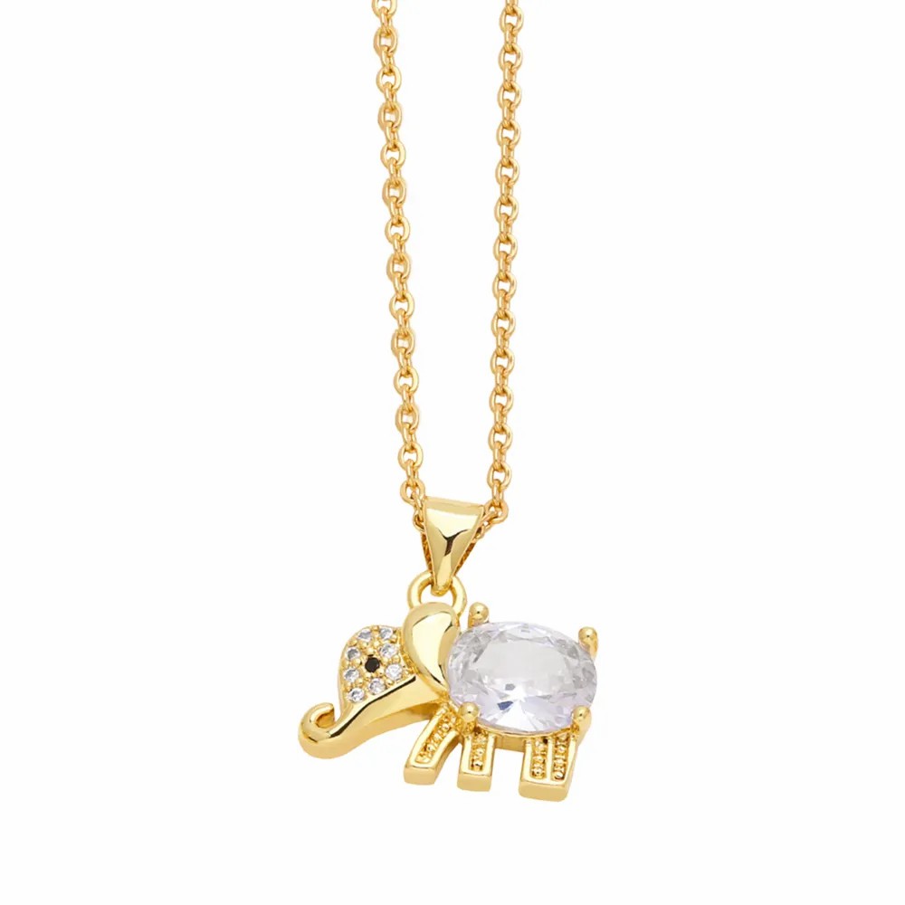 Cute Elephant Stainless Steel Copper Plating Inlay Zircon 18K Gold Plated Pendant Necklace_colorza_5