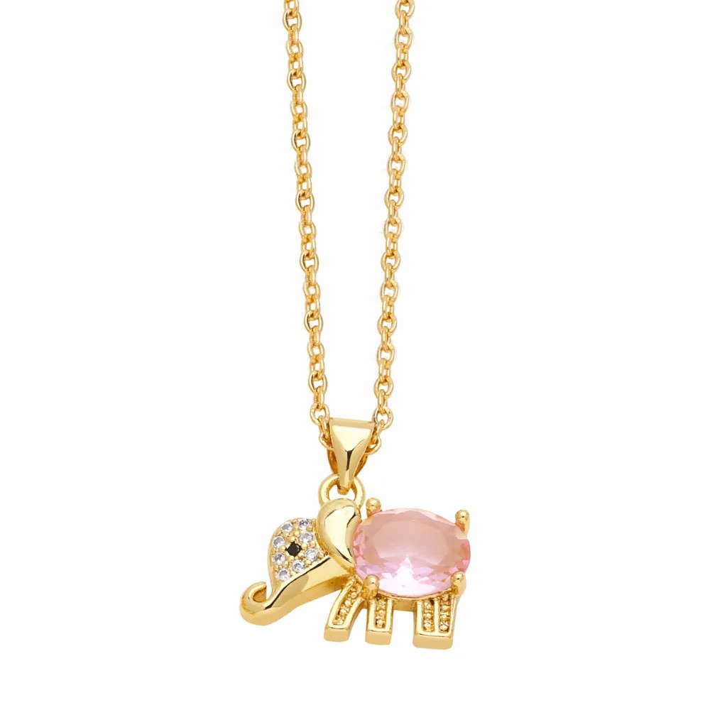 Cute Elephant Stainless Steel Copper Plating Inlay Zircon 18K Gold Plated Pendant Necklace_colorza_6