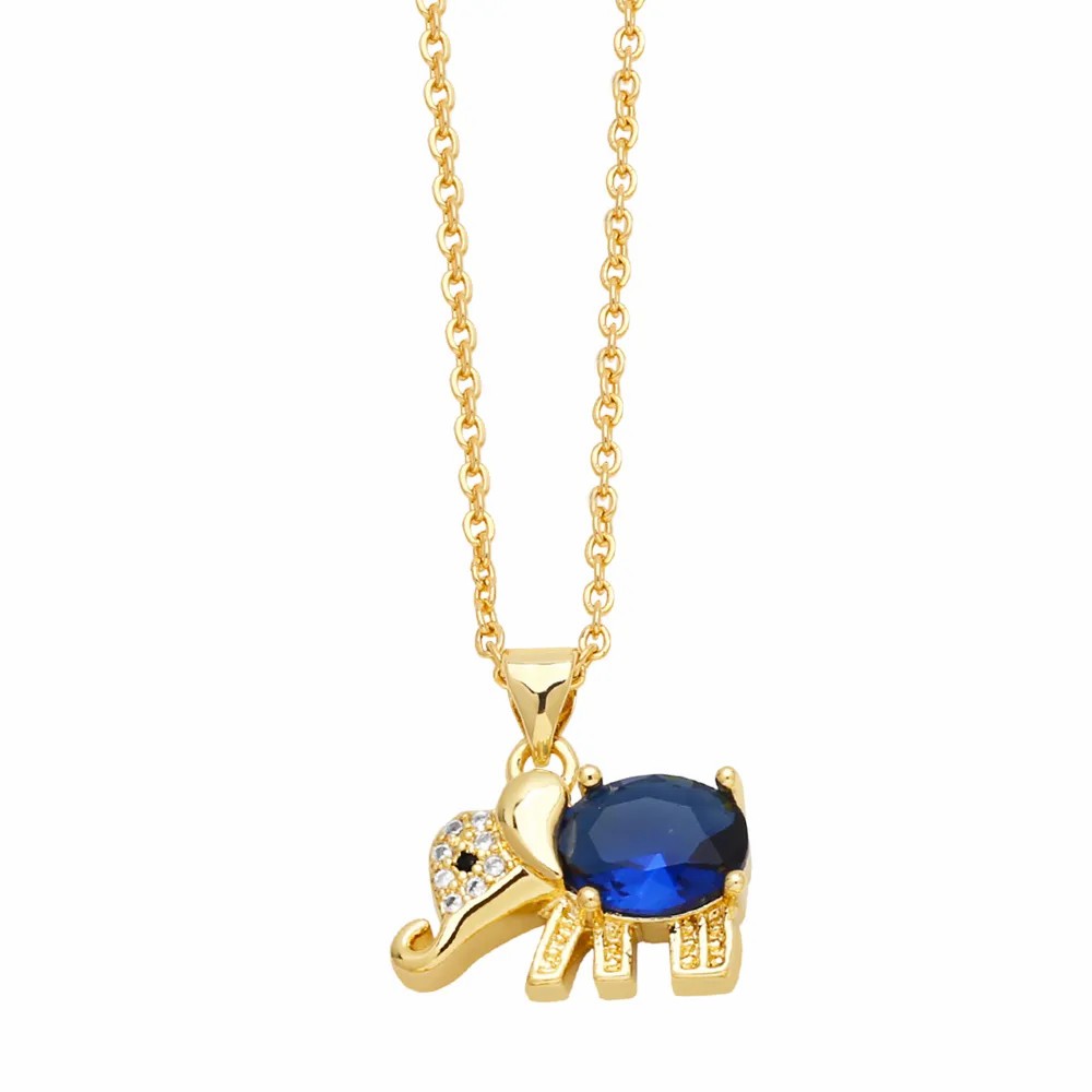 Cute Elephant Stainless Steel Copper Plating Inlay Zircon 18K Gold Plated Pendant Necklace_colorza_7