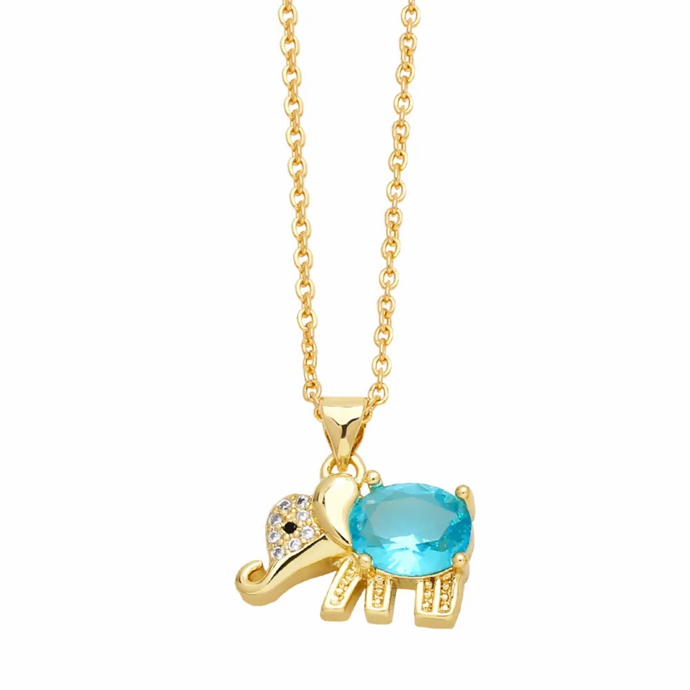 Cute Elephant Stainless Steel Copper Plating Inlay Zircon 18K Gold Plated Pendant Necklace_colorza_8