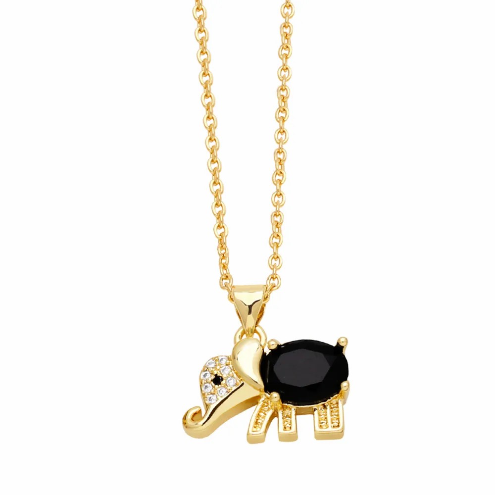 Cute Elephant Stainless Steel Copper Plating Inlay Zircon 18K Gold Plated Pendant Necklace_colorza_9