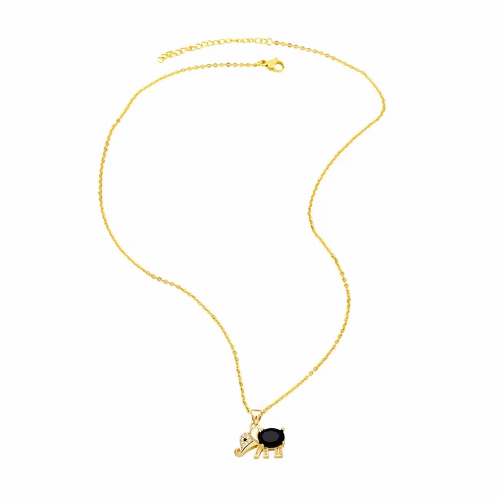 Cute Elephant Stainless Steel Copper Plating Inlay Zircon 18K Gold Plated Pendant Necklace_colorza_10