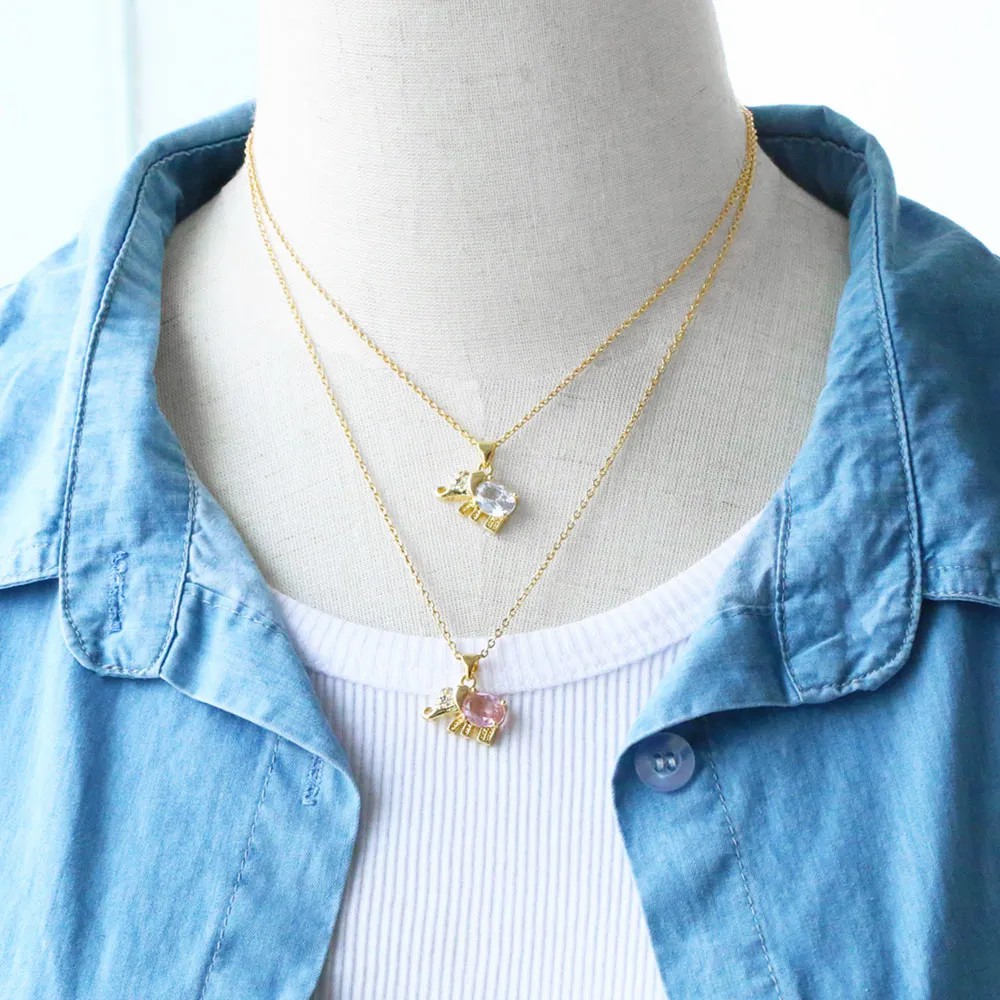 Cute Elephant Stainless Steel Copper Plating Inlay Zircon 18K Gold Plated Pendant Necklace_colorza_11