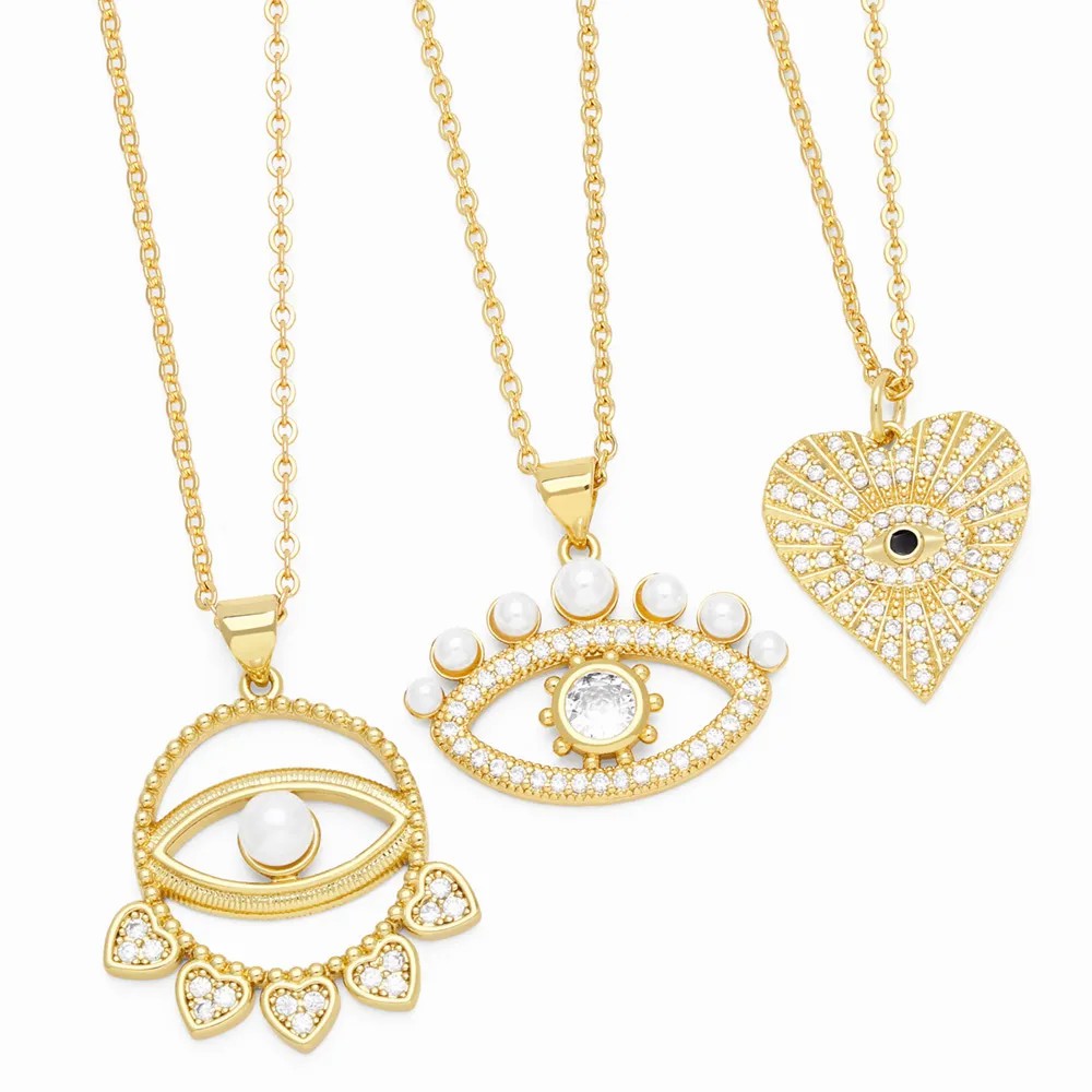 Modern Style Devil'S Eye Heart Shape Stainless Steel Copper Plating Inlay Beads Zircon 18K Gold Plated Pendant Necklace_colorza_2