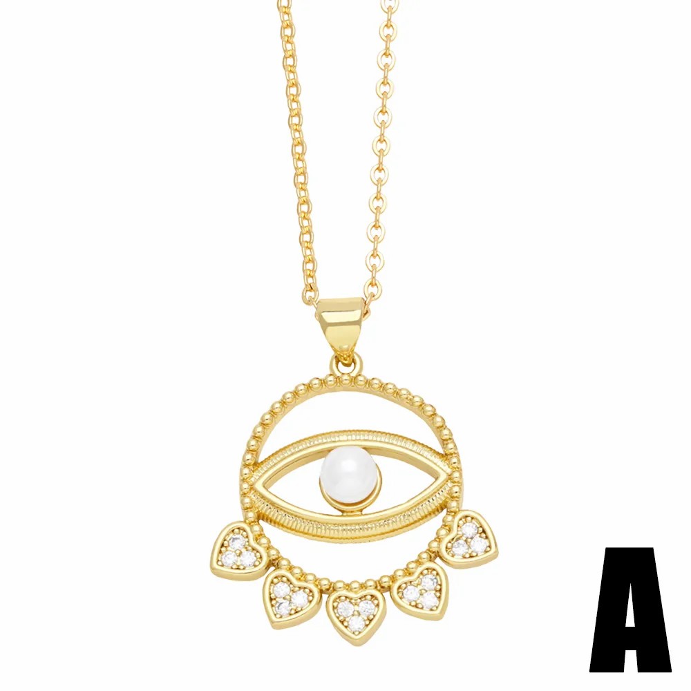 Modern Style Devil'S Eye Heart Shape Stainless Steel Copper Plating Inlay Beads Zircon 18K Gold Plated Pendant Necklace_colorza_3