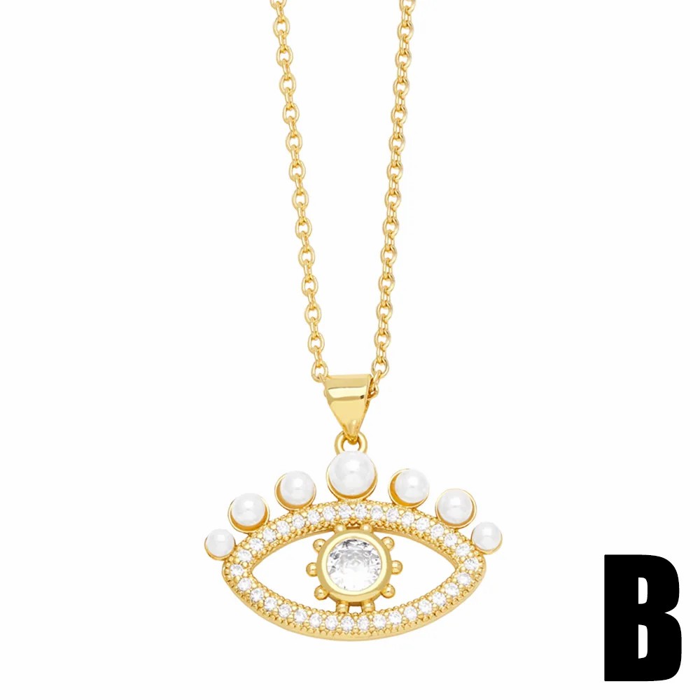 Modern Style Devil'S Eye Heart Shape Stainless Steel Copper Plating Inlay Beads Zircon 18K Gold Plated Pendant Necklace_colorza_4