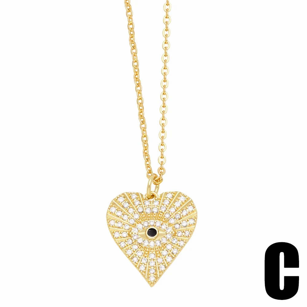 Modern Style Devil'S Eye Heart Shape Stainless Steel Copper Plating Inlay Beads Zircon 18K Gold Plated Pendant Necklace_colorza_6