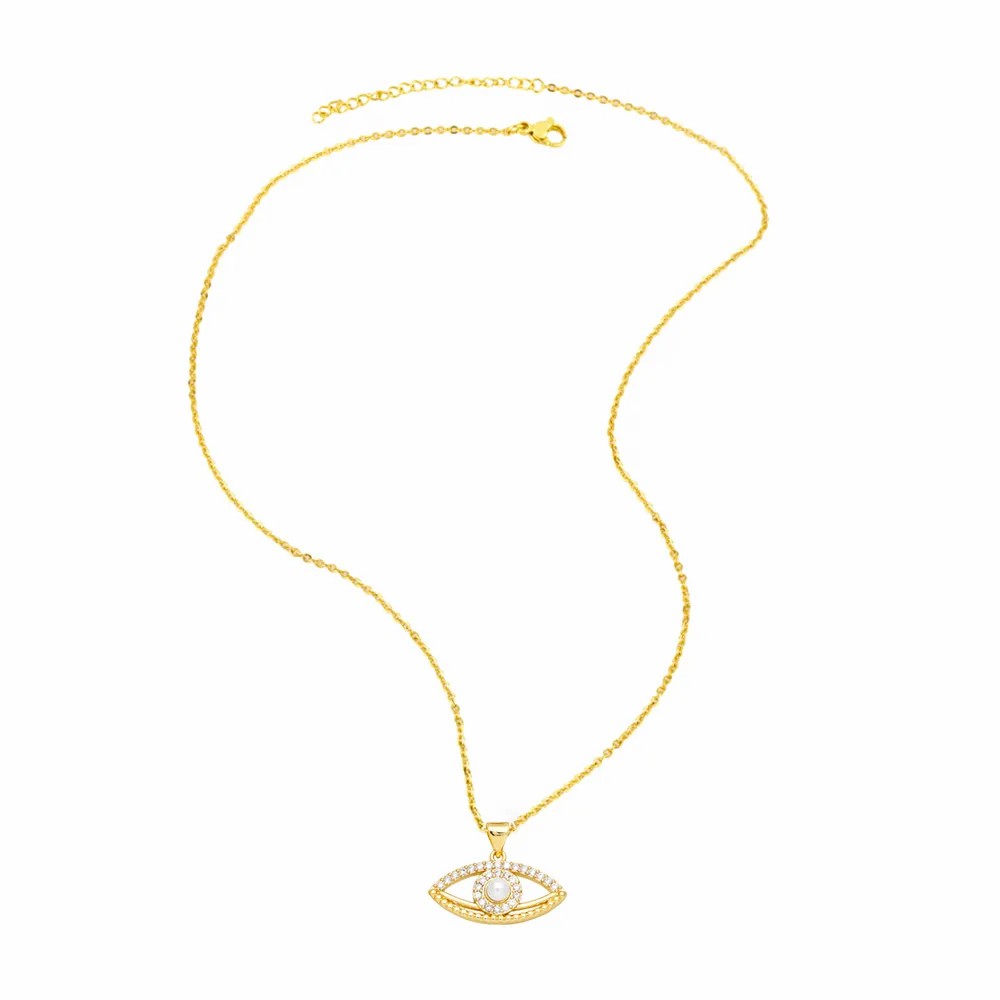 Modern Style Devil'S Eye Heart Shape Stainless Steel Copper Plating Inlay Beads Zircon 18K Gold Plated Pendant Necklace_colorza_7