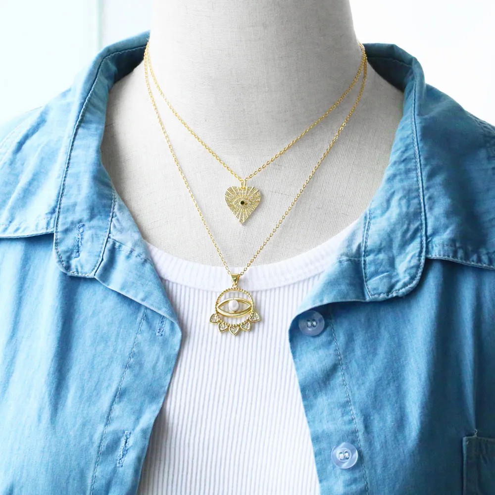 Modern Style Devil'S Eye Heart Shape Stainless Steel Copper Plating Inlay Beads Zircon 18K Gold Plated Pendant Necklace_colorza_8