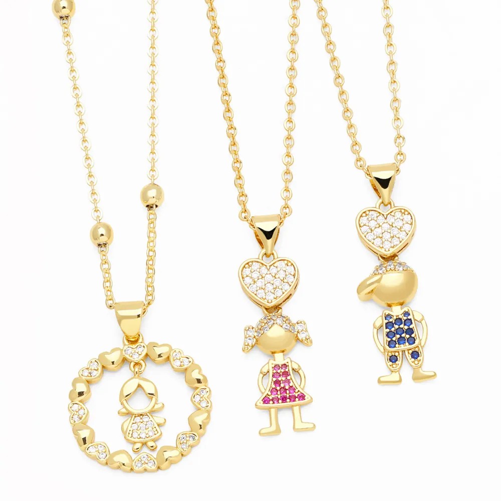Cute Cartoon Character Heart Shape Stainless Steel Copper Plating Inlay Zircon 18K Gold Plated Pendant Necklace_colorza_2