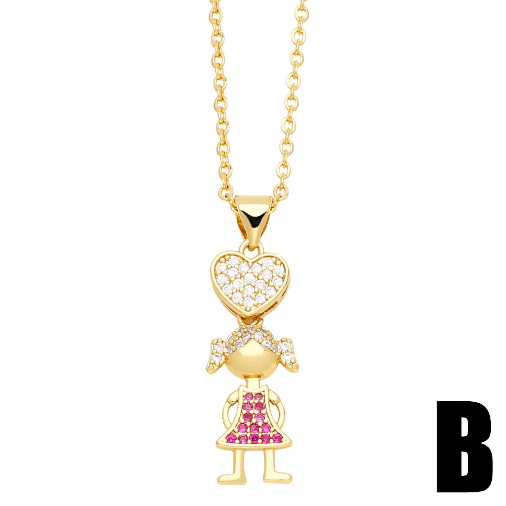 Cute Cartoon Character Heart Shape Stainless Steel Copper Plating Inlay Zircon 18K Gold Plated Pendant Necklace_colorza_3