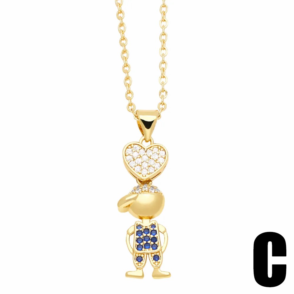 Cute Cartoon Character Heart Shape Stainless Steel Copper Plating Inlay Zircon 18K Gold Plated Pendant Necklace_colorza_4