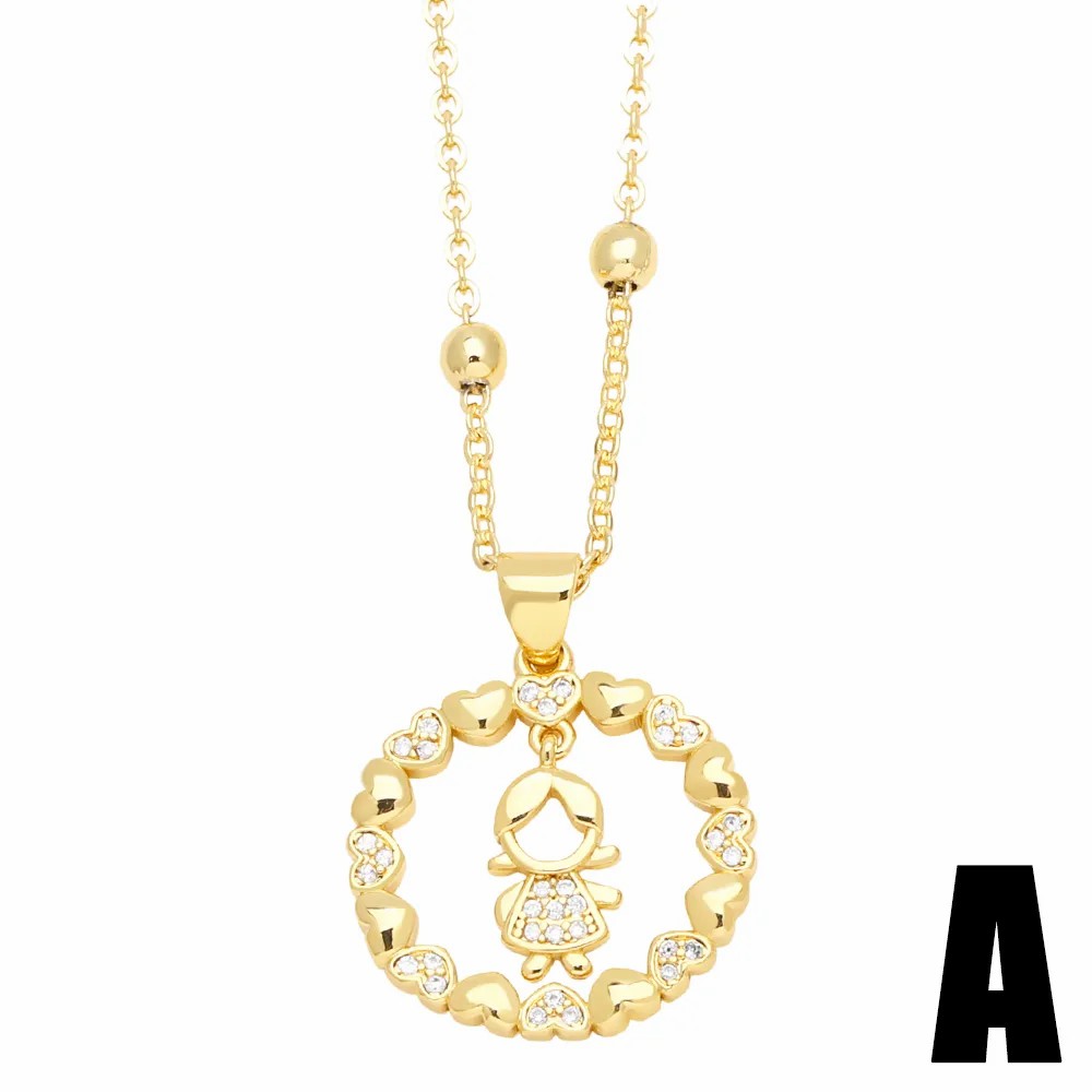 Cute Cartoon Character Heart Shape Stainless Steel Copper Plating Inlay Zircon 18K Gold Plated Pendant Necklace_colorza_5