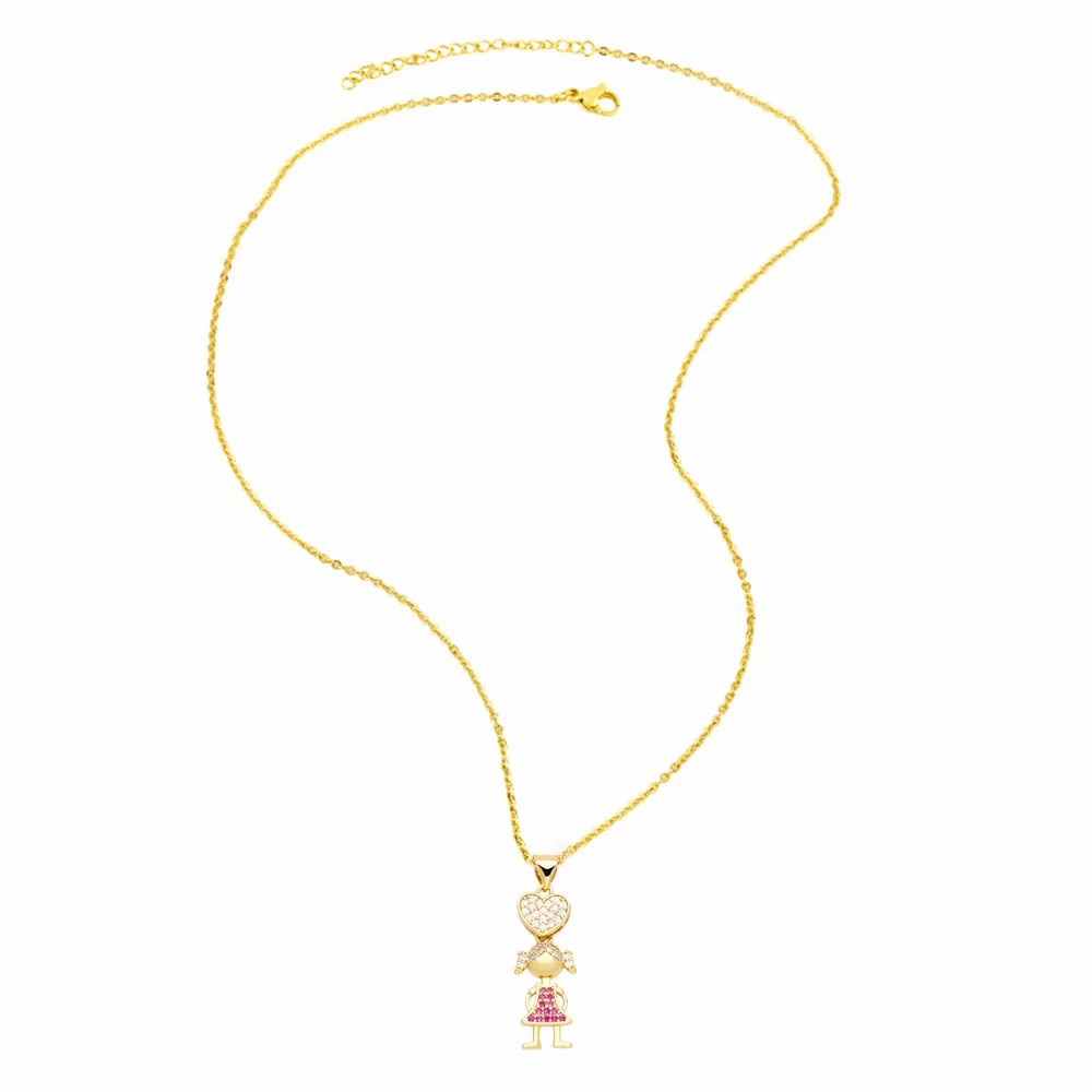 Cute Cartoon Character Heart Shape Stainless Steel Copper Plating Inlay Zircon 18K Gold Plated Pendant Necklace_colorza_6