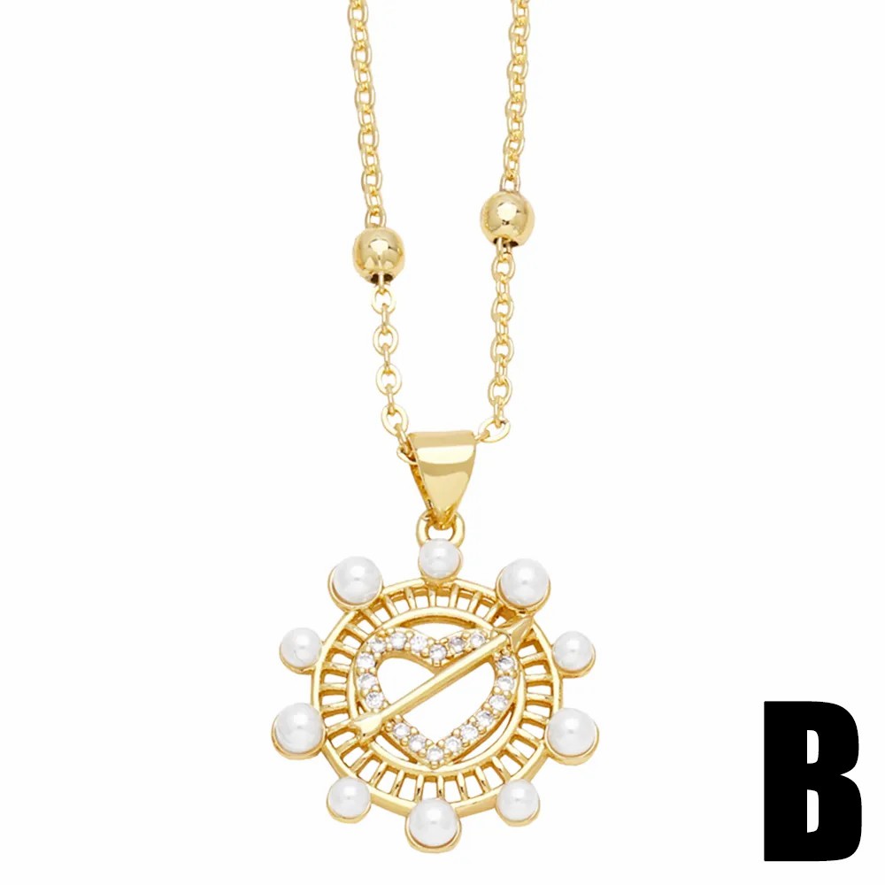 Modern Style Pentagram Heart Shape Stainless Steel Copper Plating Inlay Beads Zircon 18K Gold Plated Pendant Necklace_colorza_4