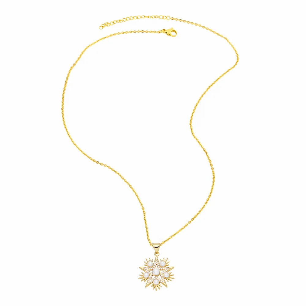 Modern Style Pentagram Heart Shape Stainless Steel Copper Plating Inlay Beads Zircon 18K Gold Plated Pendant Necklace_colorza_6