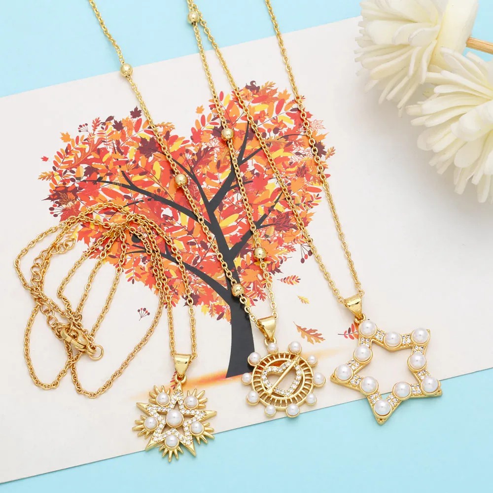 Modern Style Pentagram Heart Shape Stainless Steel Copper Plating Inlay Beads Zircon 18K Gold Plated Pendant Necklace_colorza_8