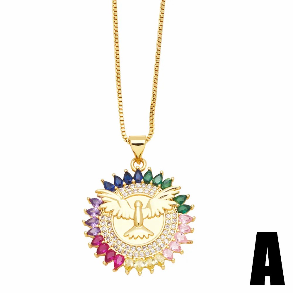 Hip-Hop Modern Style Heart Shape Bird Stainless Steel Copper Plating Inlay Zircon 18K Gold Plated Pendant Necklace_colorza_3
