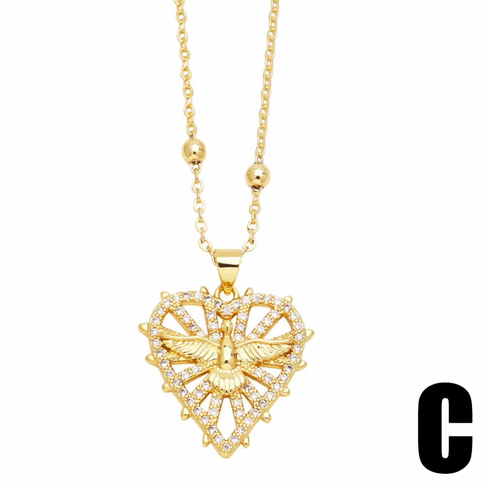 Hip-Hop Modern Style Heart Shape Bird Stainless Steel Copper Plating Inlay Zircon 18K Gold Plated Pendant Necklace_colorza_5