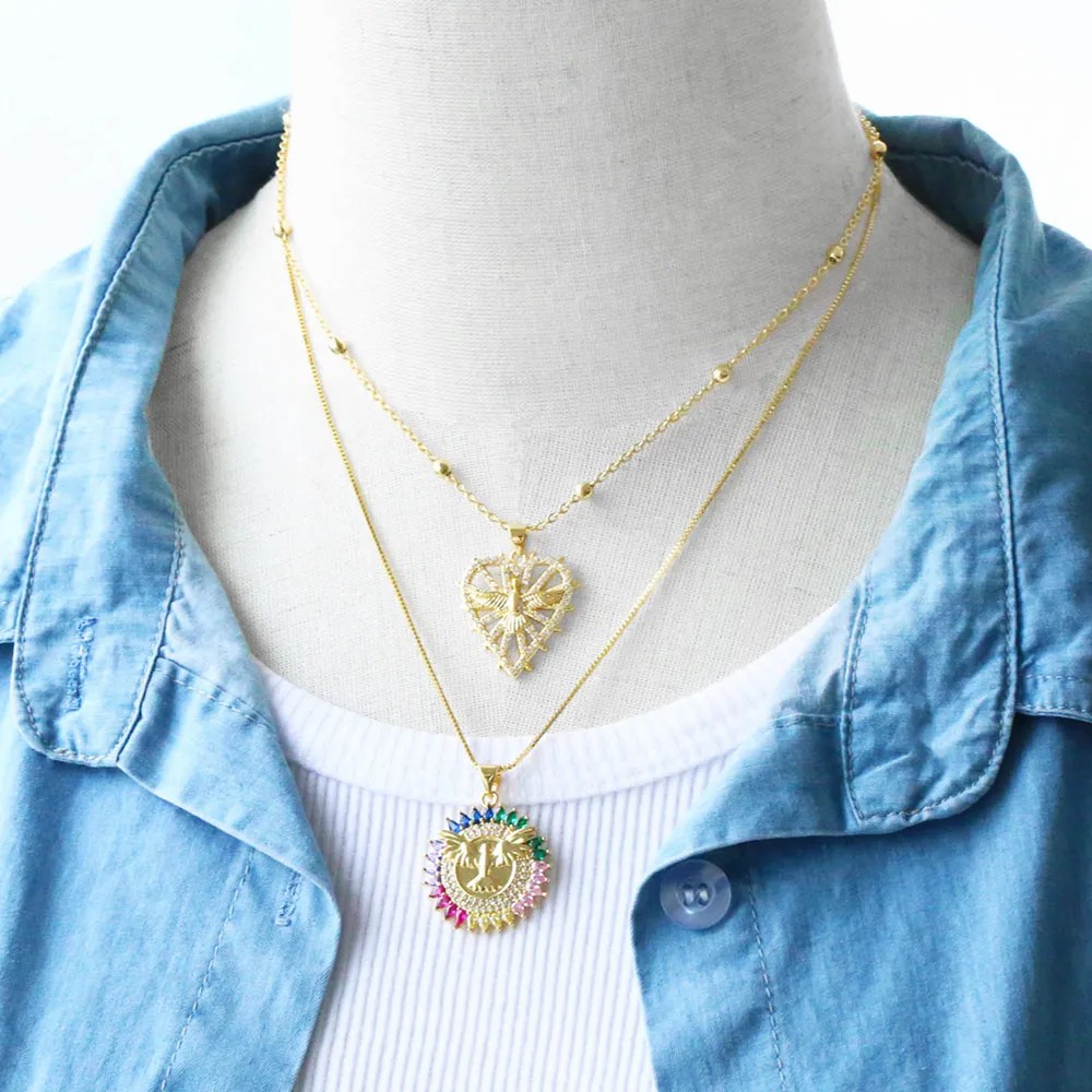 Hip-Hop Modern Style Heart Shape Bird Stainless Steel Copper Plating Inlay Zircon 18K Gold Plated Pendant Necklace_colorza_8
