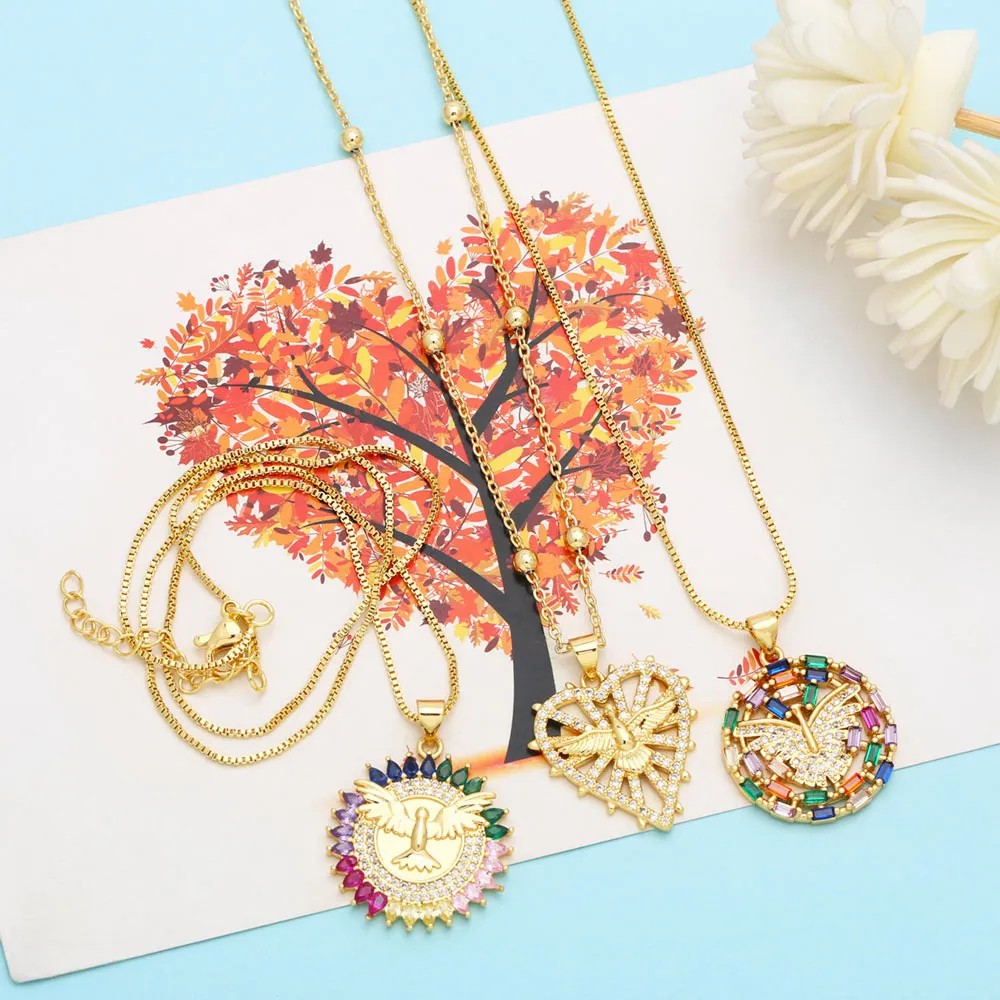 Hip-Hop Modern Style Heart Shape Bird Stainless Steel Copper Plating Inlay Zircon 18K Gold Plated Pendant Necklace_colorza_9
