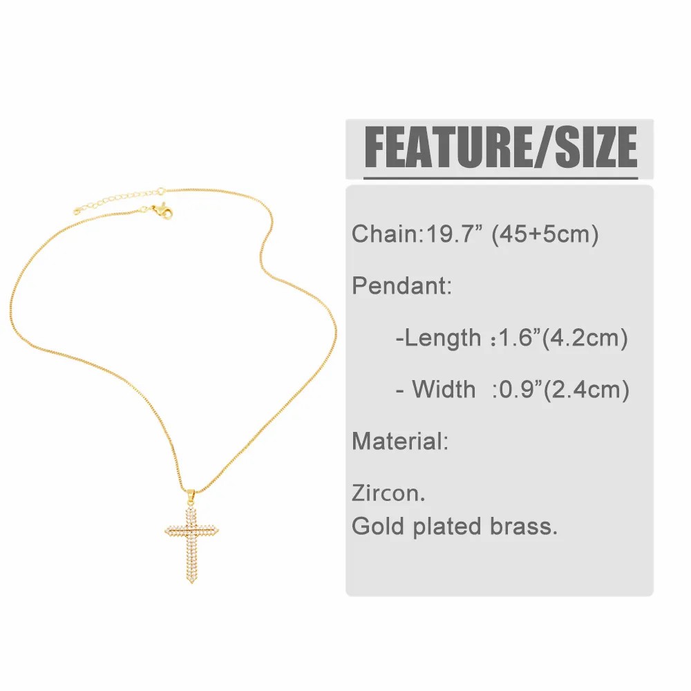 Hip-Hop Punk Cross Stainless Steel Copper Plating Inlay Zircon 18K Gold Plated Pendant Necklace_colorza_1