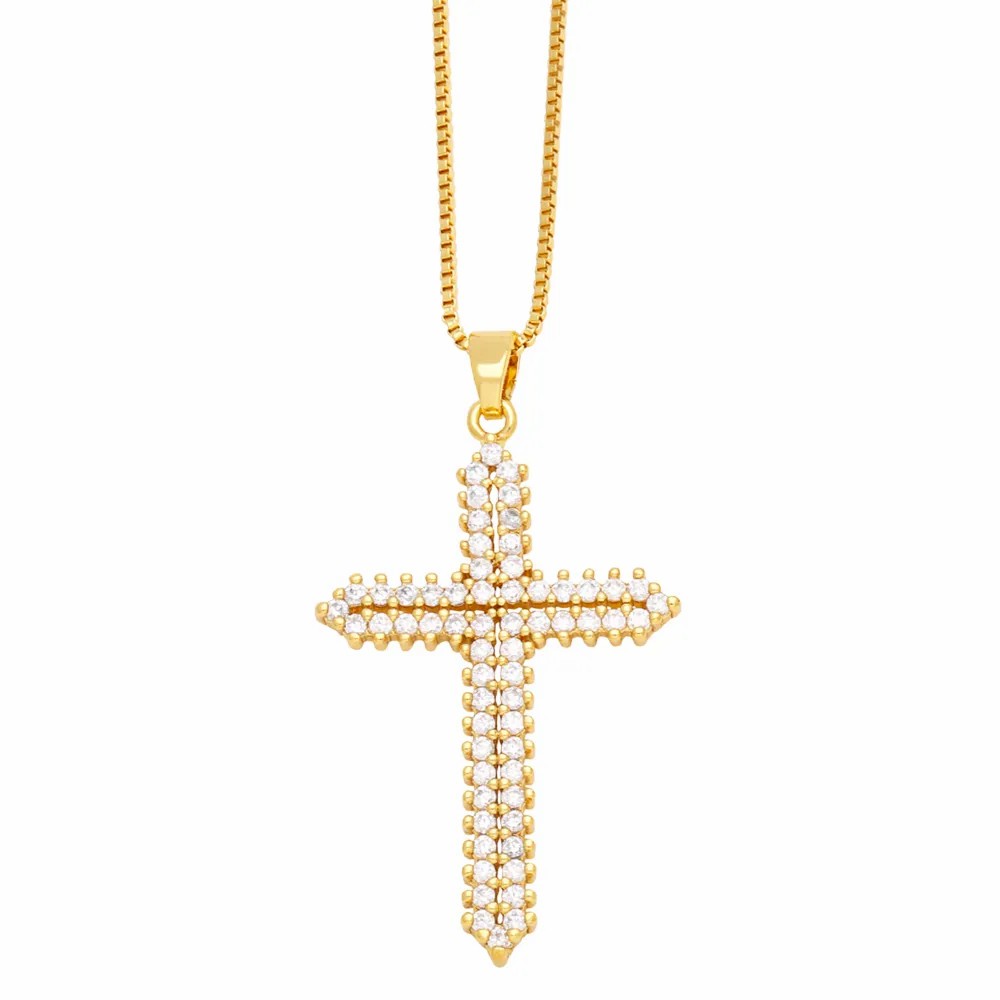 Hip-Hop Punk Cross Stainless Steel Copper Plating Inlay Zircon 18K Gold Plated Pendant Necklace_colorza_3
