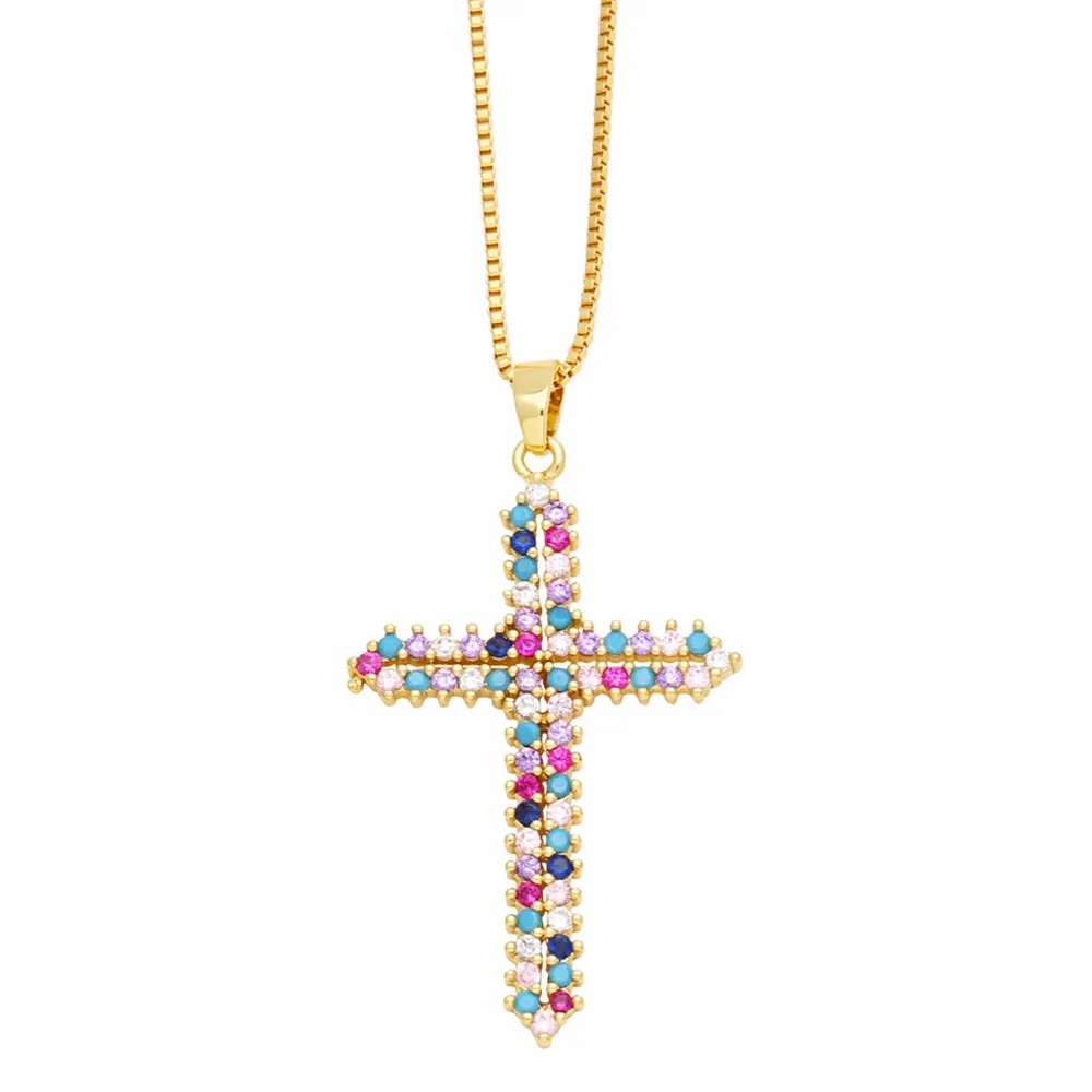 Hip-Hop Punk Cross Stainless Steel Copper Plating Inlay Zircon 18K Gold Plated Pendant Necklace_colorza_4