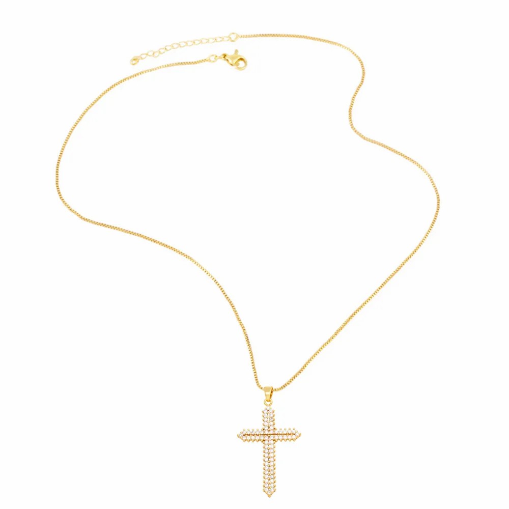 Hip-Hop Punk Cross Stainless Steel Copper Plating Inlay Zircon 18K Gold Plated Pendant Necklace_colorza_5
