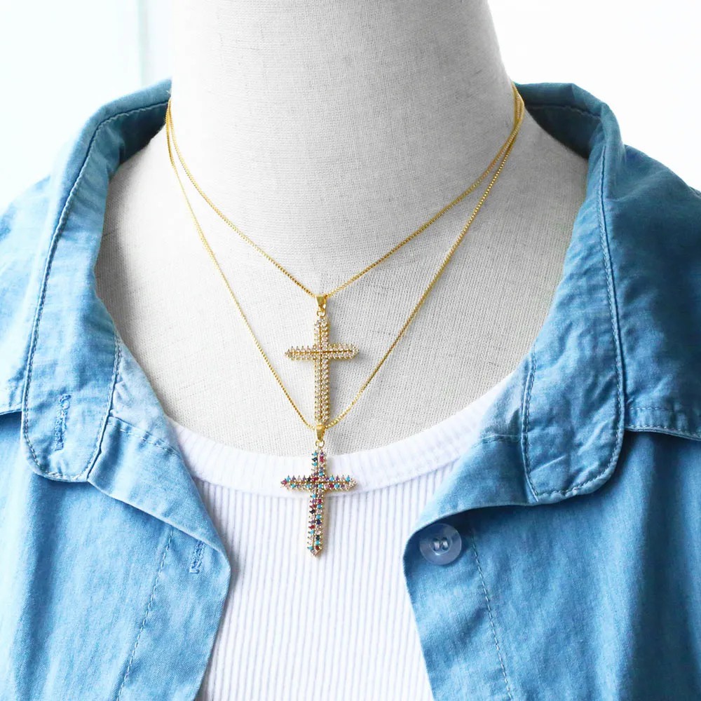 Hip-Hop Punk Cross Stainless Steel Copper Plating Inlay Zircon 18K Gold Plated Pendant Necklace_colorza_6