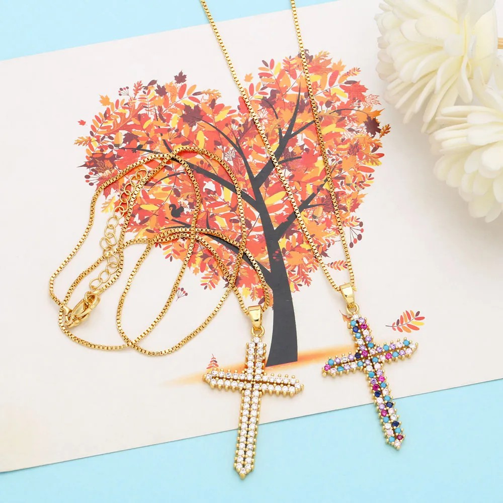 Hip-Hop Punk Cross Stainless Steel Copper Plating Inlay Zircon 18K Gold Plated Pendant Necklace_colorza_7