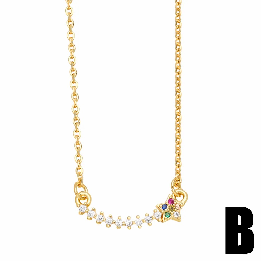 Modern Style Pentagram Heart Shape Stainless Steel Copper Plating Inlay Zircon 18K Gold Plated Necklace_colorza_3
