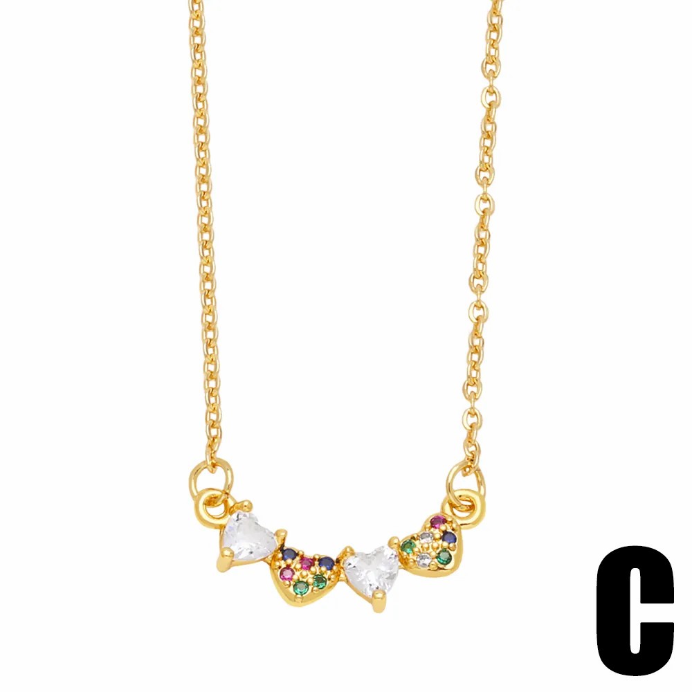 Modern Style Pentagram Heart Shape Stainless Steel Copper Plating Inlay Zircon 18K Gold Plated Necklace_colorza_5