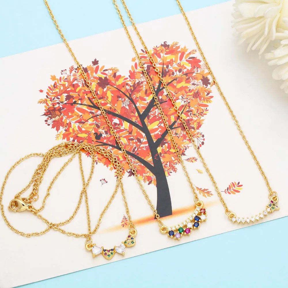 Modern Style Pentagram Heart Shape Stainless Steel Copper Plating Inlay Zircon 18K Gold Plated Necklace_colorza_9