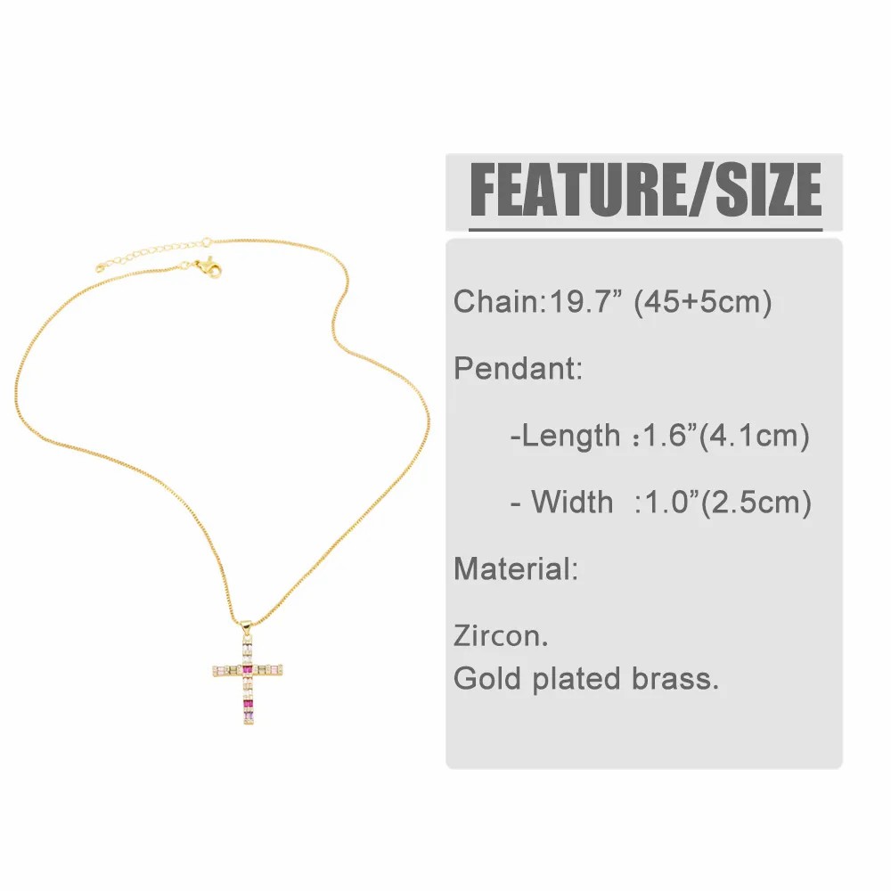 Modern Style Cross Heart Shape Stainless Steel Copper Plating Inlay Zircon 18K Gold Plated Pendant Necklace_colorza_1