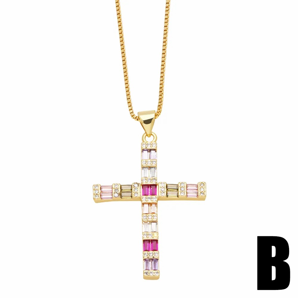 Modern Style Cross Heart Shape Stainless Steel Copper Plating Inlay Zircon 18K Gold Plated Pendant Necklace_colorza_4