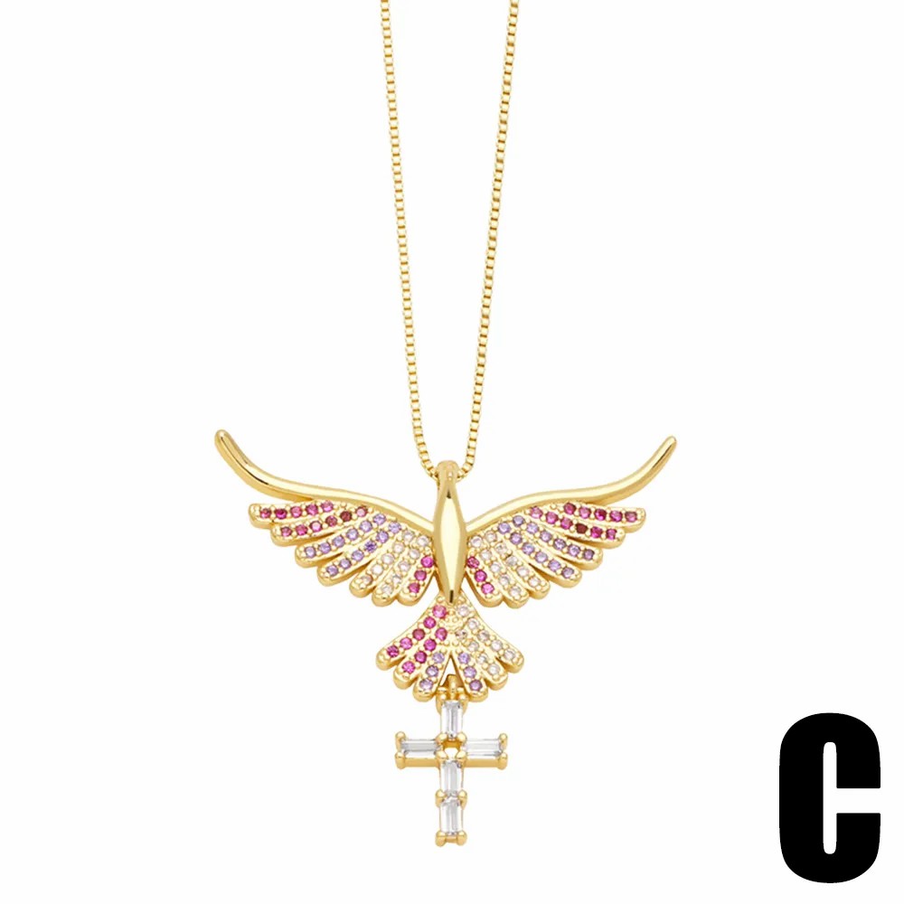 Modern Style Cross Heart Shape Stainless Steel Copper Plating Inlay Zircon 18K Gold Plated Pendant Necklace_colorza_5
