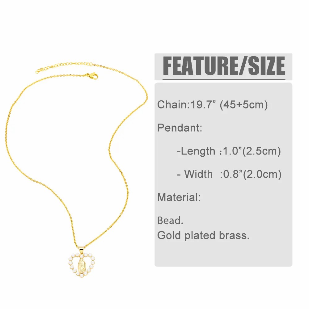 Artistic Faith Heart Shape Stainless Steel Copper Plating Inlay Beads Zircon 18K Gold Plated Pendant Necklace_colorza_1