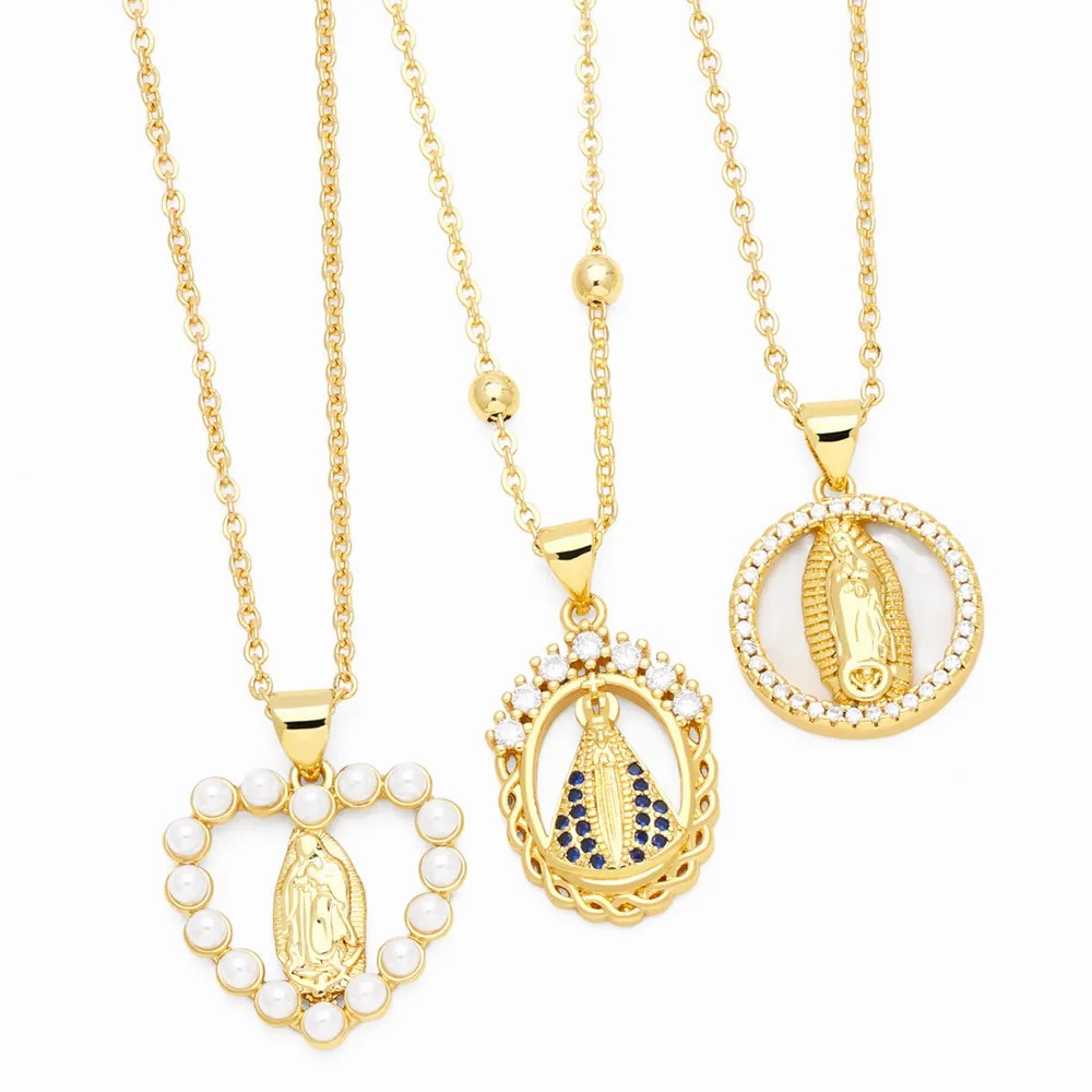 Artistic Faith Heart Shape Stainless Steel Copper Plating Inlay Beads Zircon 18K Gold Plated Pendant Necklace_colorza_2