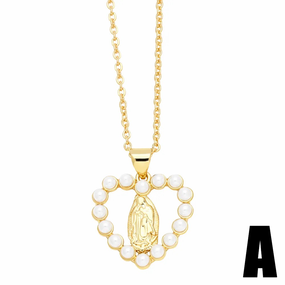 Artistic Faith Heart Shape Stainless Steel Copper Plating Inlay Beads Zircon 18K Gold Plated Pendant Necklace_colorza_3