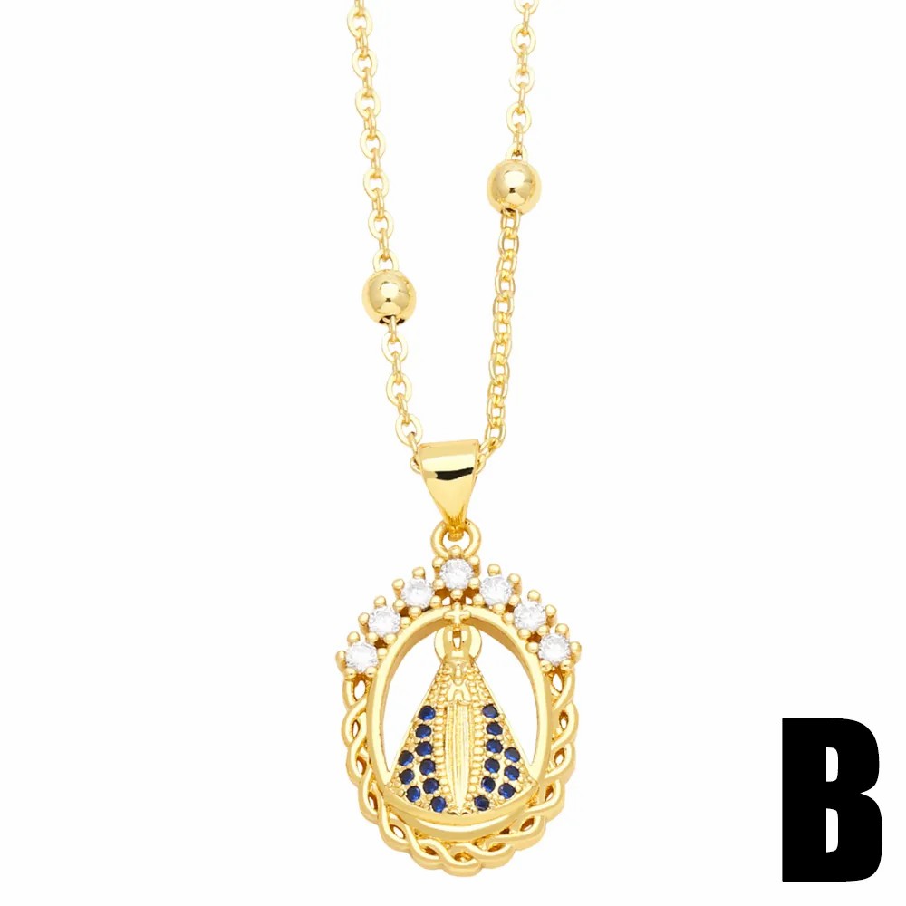Artistic Faith Heart Shape Stainless Steel Copper Plating Inlay Beads Zircon 18K Gold Plated Pendant Necklace_colorza_5