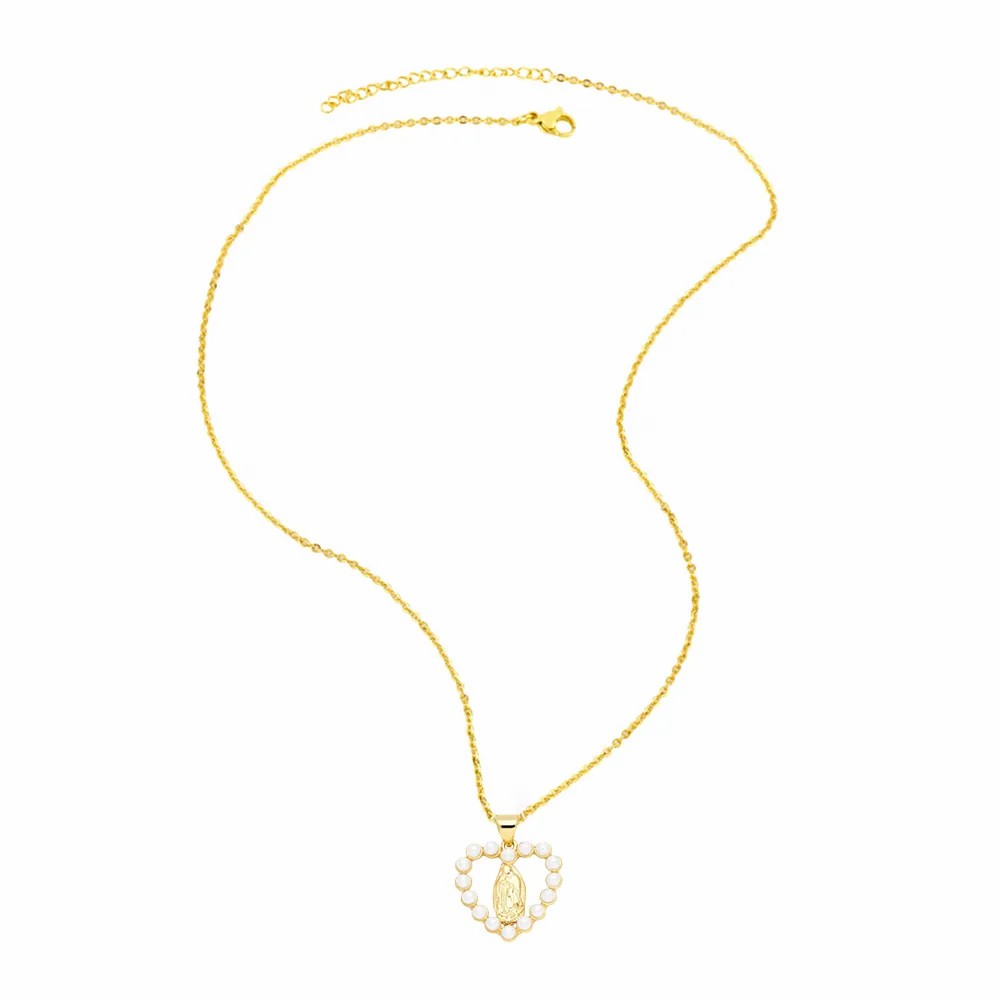 Artistic Faith Heart Shape Stainless Steel Copper Plating Inlay Beads Zircon 18K Gold Plated Pendant Necklace_colorza_6