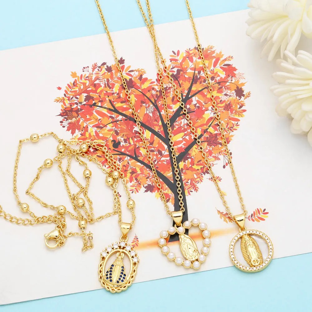 Artistic Faith Heart Shape Stainless Steel Copper Plating Inlay Beads Zircon 18K Gold Plated Pendant Necklace_colorza_8