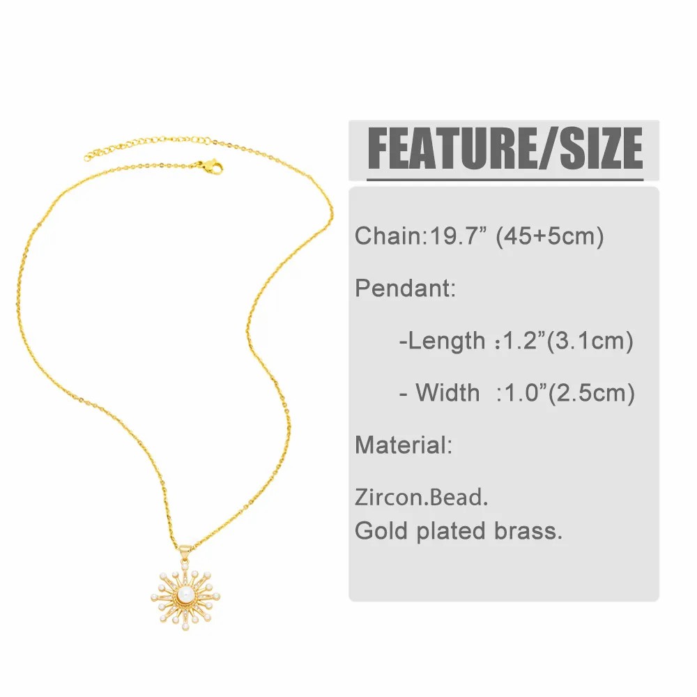 Modern Style Moon Flower Stainless Steel Copper Plating Inlay Beads Zircon 18K Gold Plated Pendant Necklace_colorza_1
